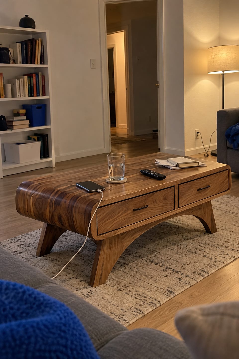 Customer photo review of Handcrafted Mid-Century Natural Solid Wood Coffee Table with Storage