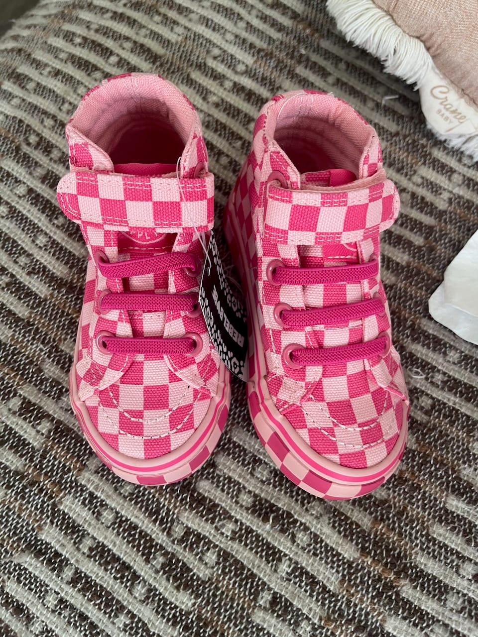 Customer photo review of SK8TR Hi-Top Shoe in Bubble Gum Checkered