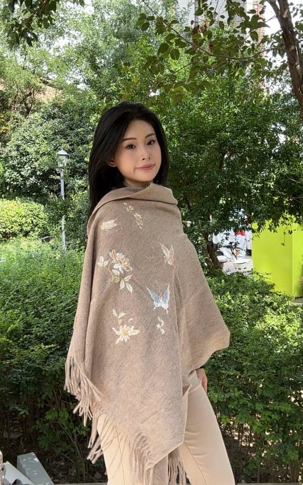 Customer photo review of Dancing Butterflies Bead-Embroidered Wool Scarf / Shawl