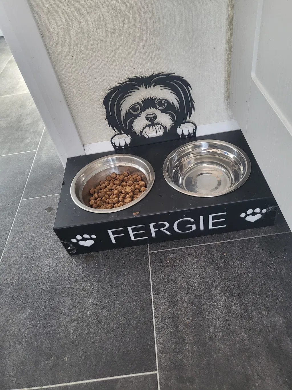 Customer photo review of Custom Name Dog Bowl Stand - Shih Tzu
