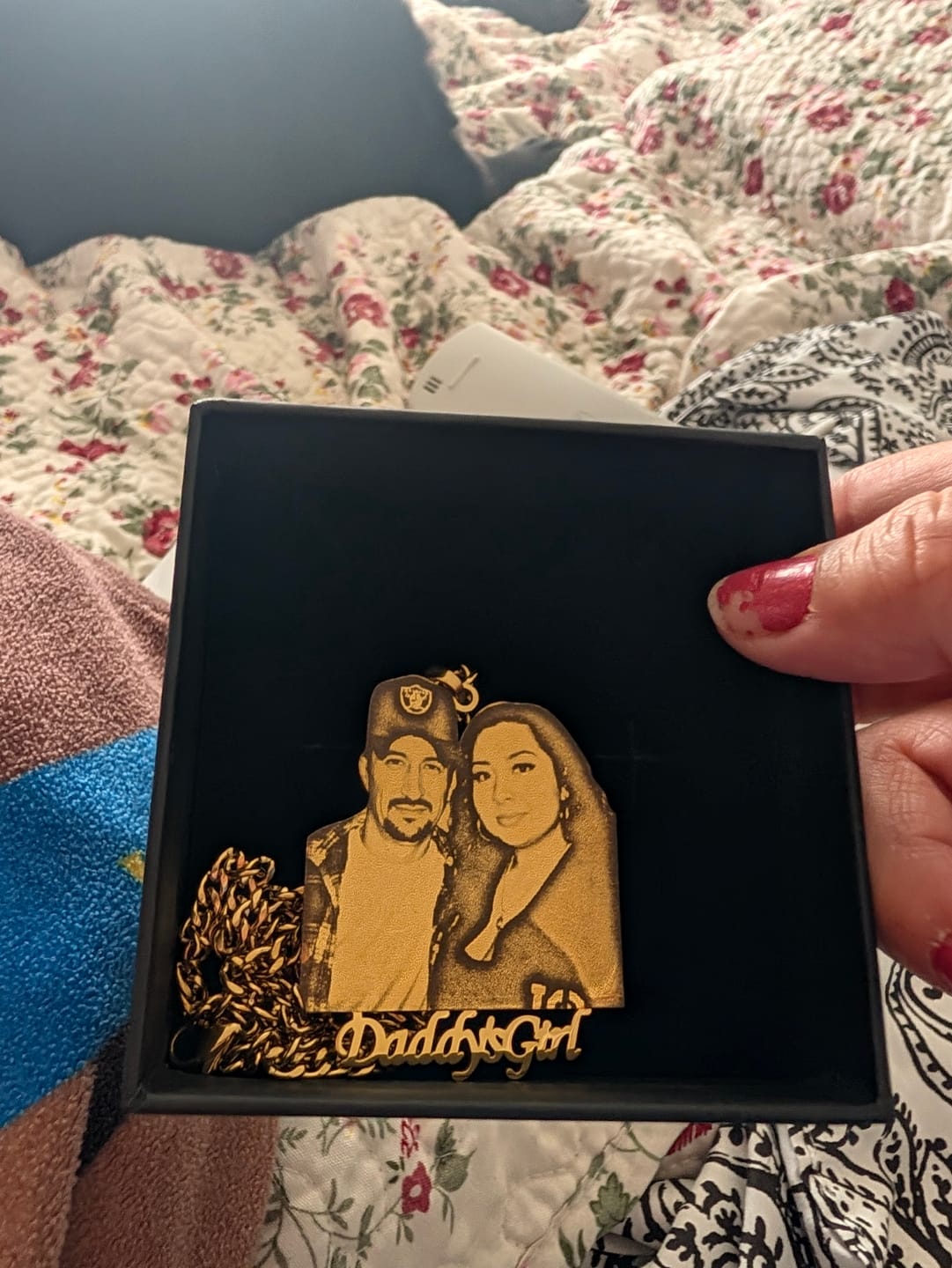 Customer photo review of Custom Photo Engraved Pendant Necklace