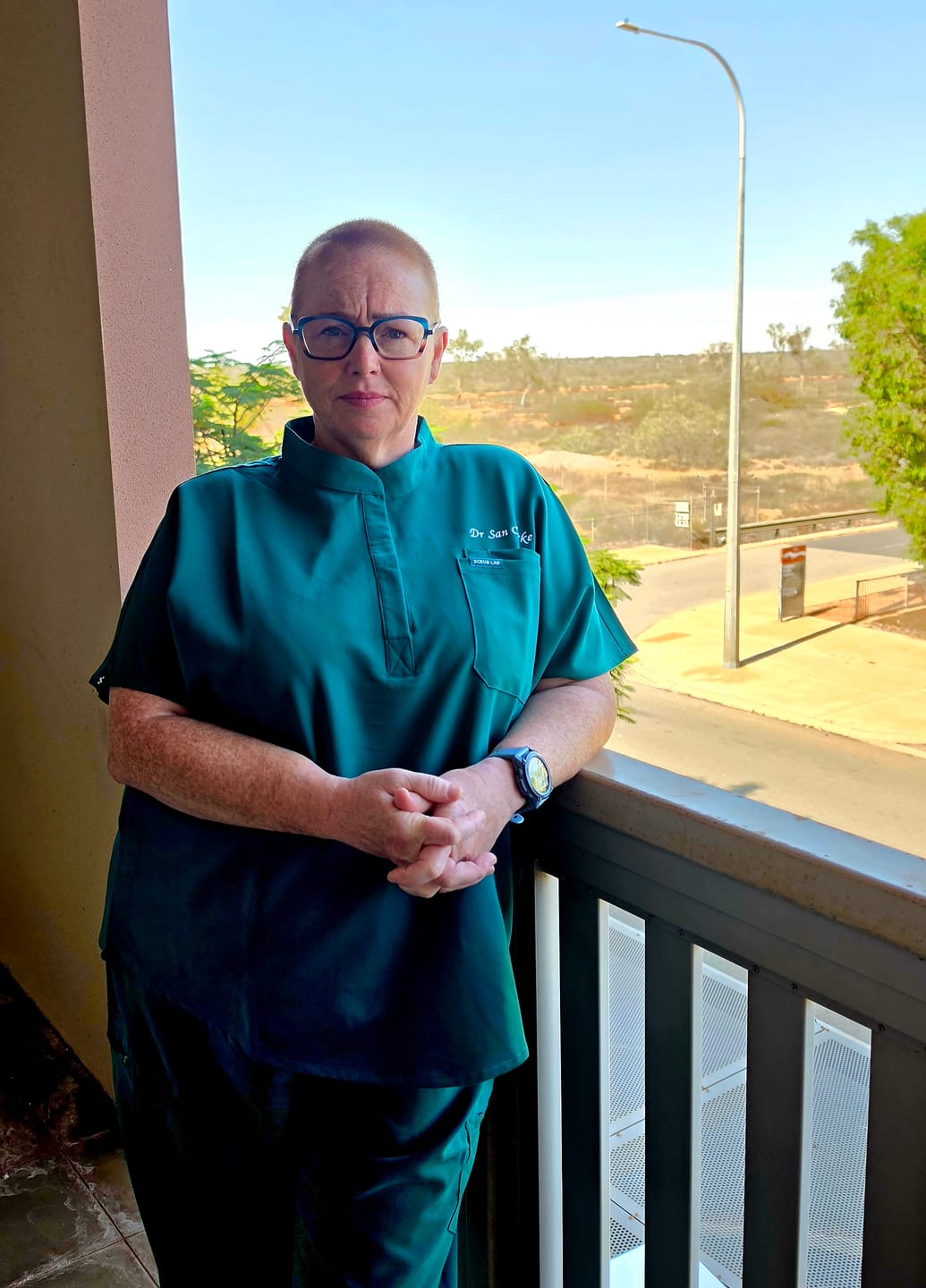 Customer photo review of MABEL Mandarin Collar Scrub Top - Hunter Green | SLTECH™