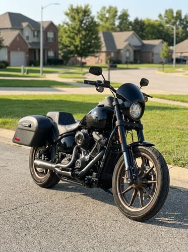 Customer photo review of 44L - Lamellar Stallion Extra Large Leather Covered Motorcycle Hard Saddlebags for Harley Softail Low Rider S FXLRS