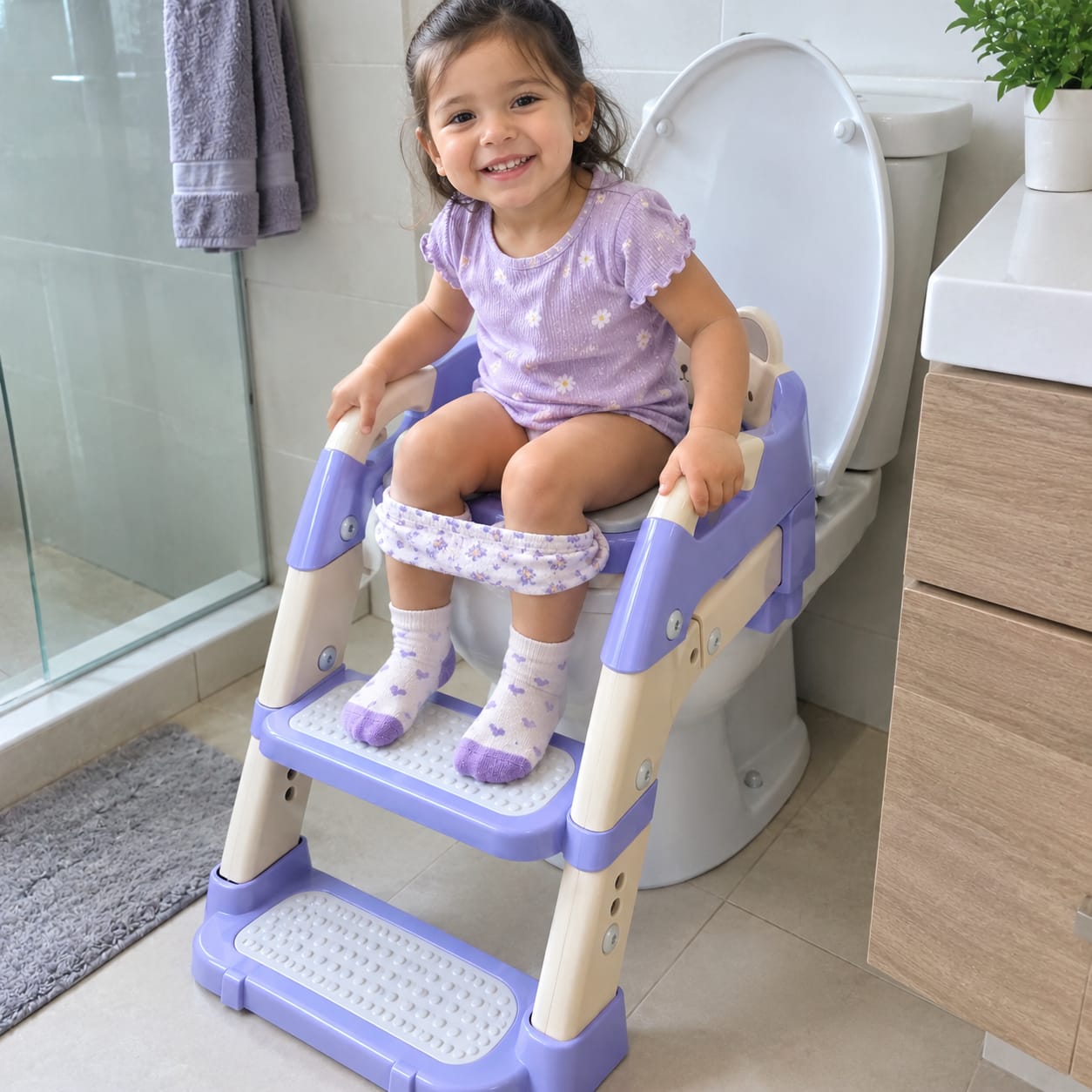 Customer photo review of Entrenador de niño con  Baño 2 en 1 y Escalera Plegable