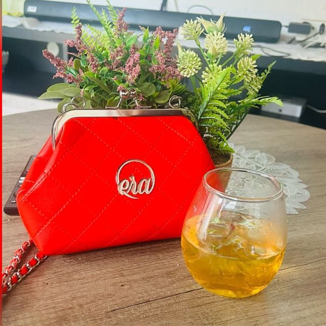 Customer photo review of ERA Mini Kisslock Chain Bag – Red