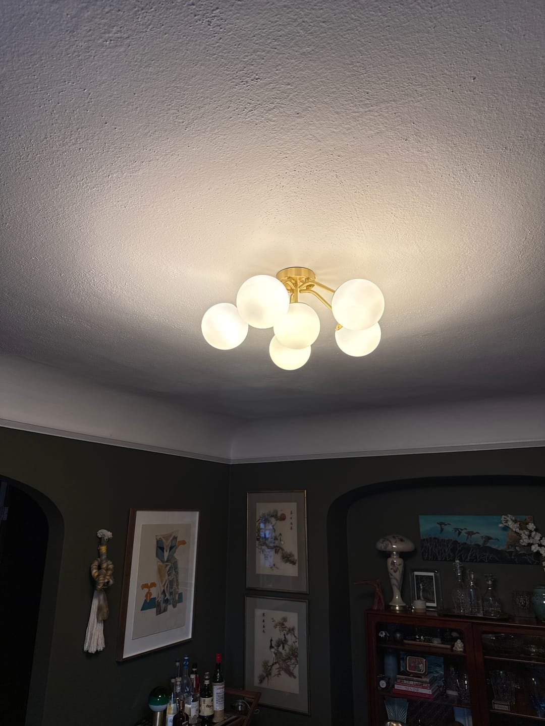 Customer photo review of Bloom Brass Frosted Glass Bubble Semi Flush Chandelier