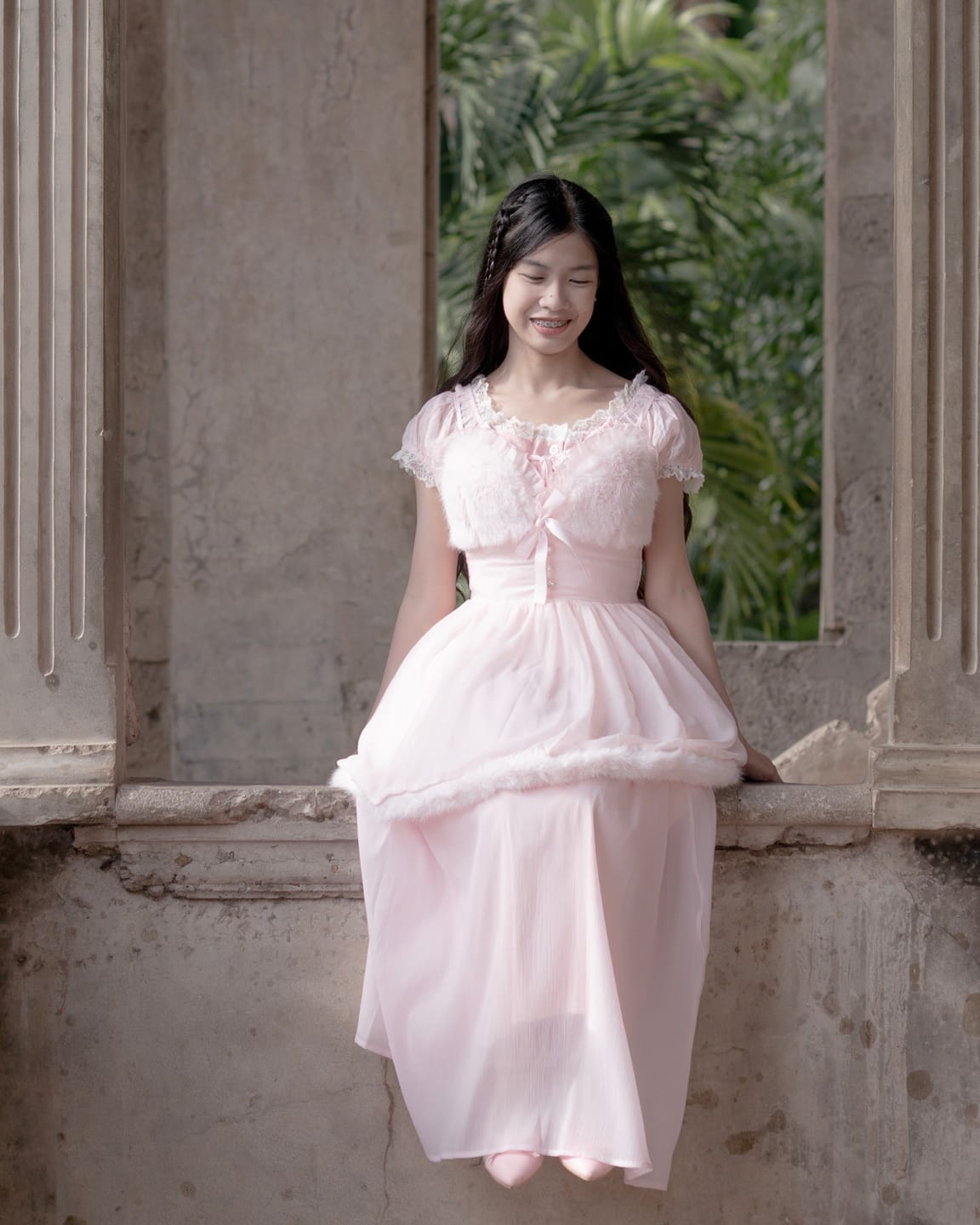 Customer photo review of Rosé Princess Fur Chiffon Babydoll Dress