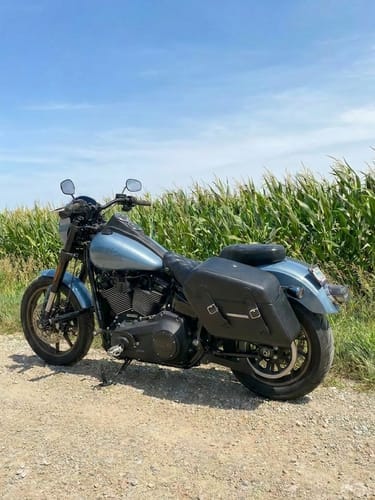 Customer photo review of 42L - Baldur Extra Large Leather Wrapped Motorcycle Hard Saddlebags for Harley Softail Low Rider S FXLRS