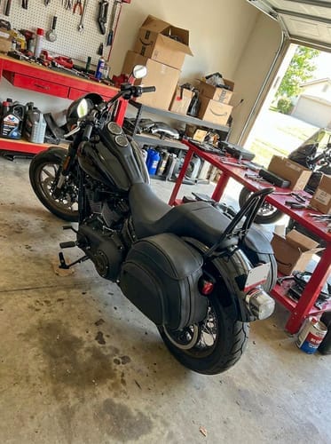 Customer photo review of 60L - Stealth XL Quick Mount Saddlebags for Harley Softail Low Rider S FXLRS