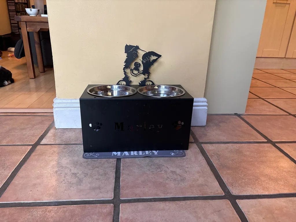 Customer photo review of Custom Name Dog Bowl Stand - Border Collie