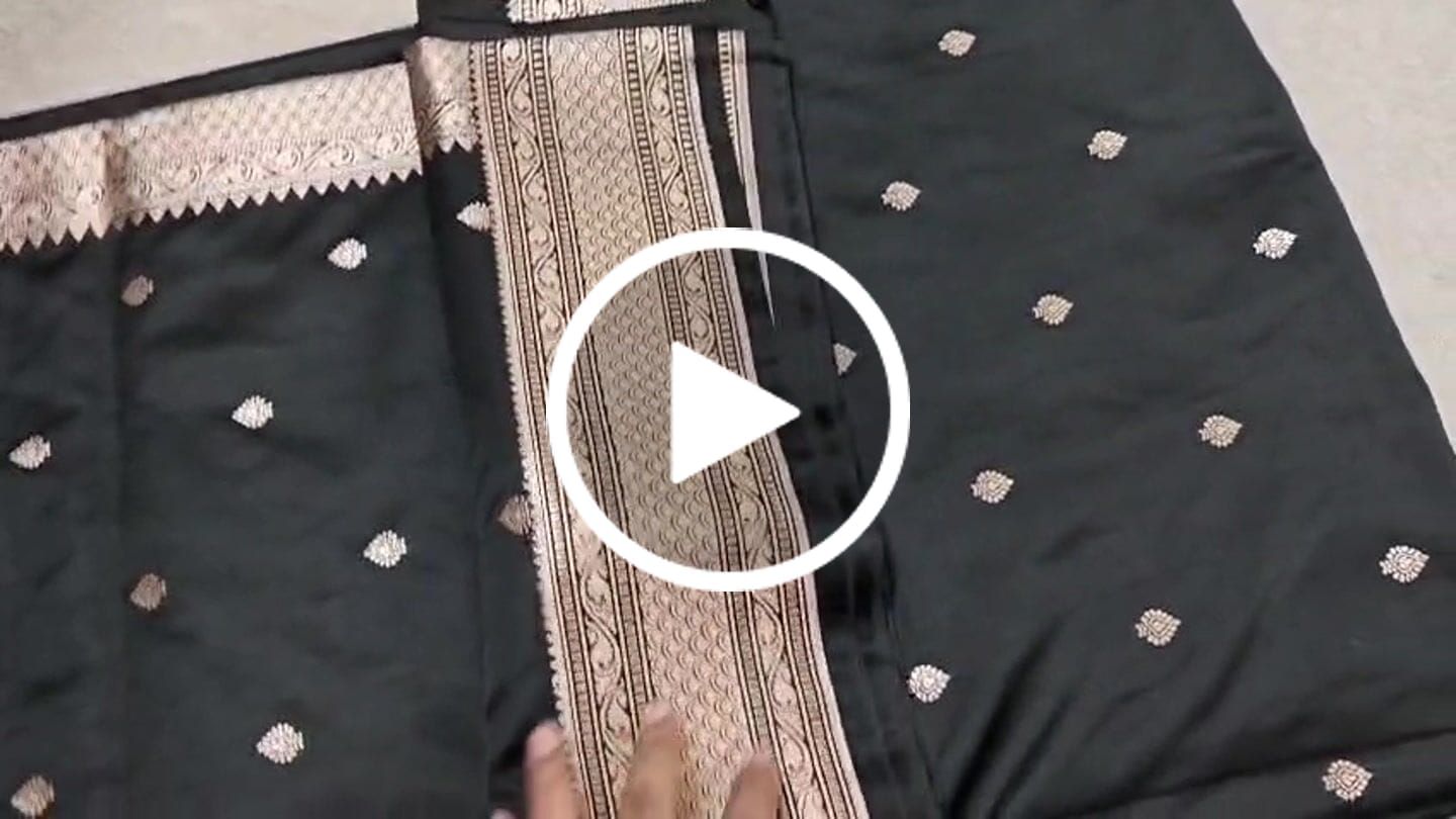 Customer video review of Black Wazir Buti Katan Silk Banarasi Saree