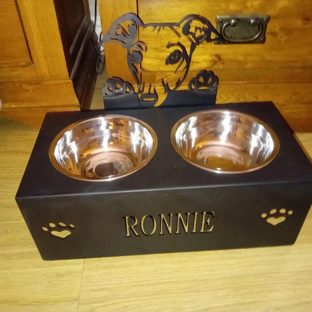 Customer photo review of Custom Name Dog Bowl Stand - Greyhound