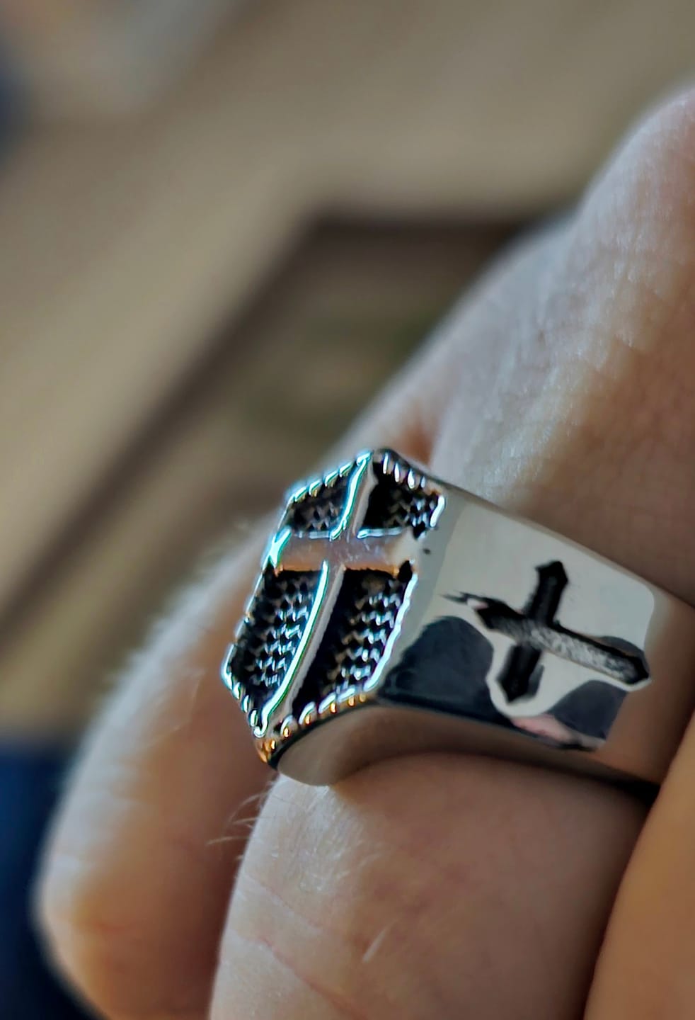 Customer photo review of Christianartworkshop Retro Minimalist Style Cross Engraved Stainless Steel Faith Ring
