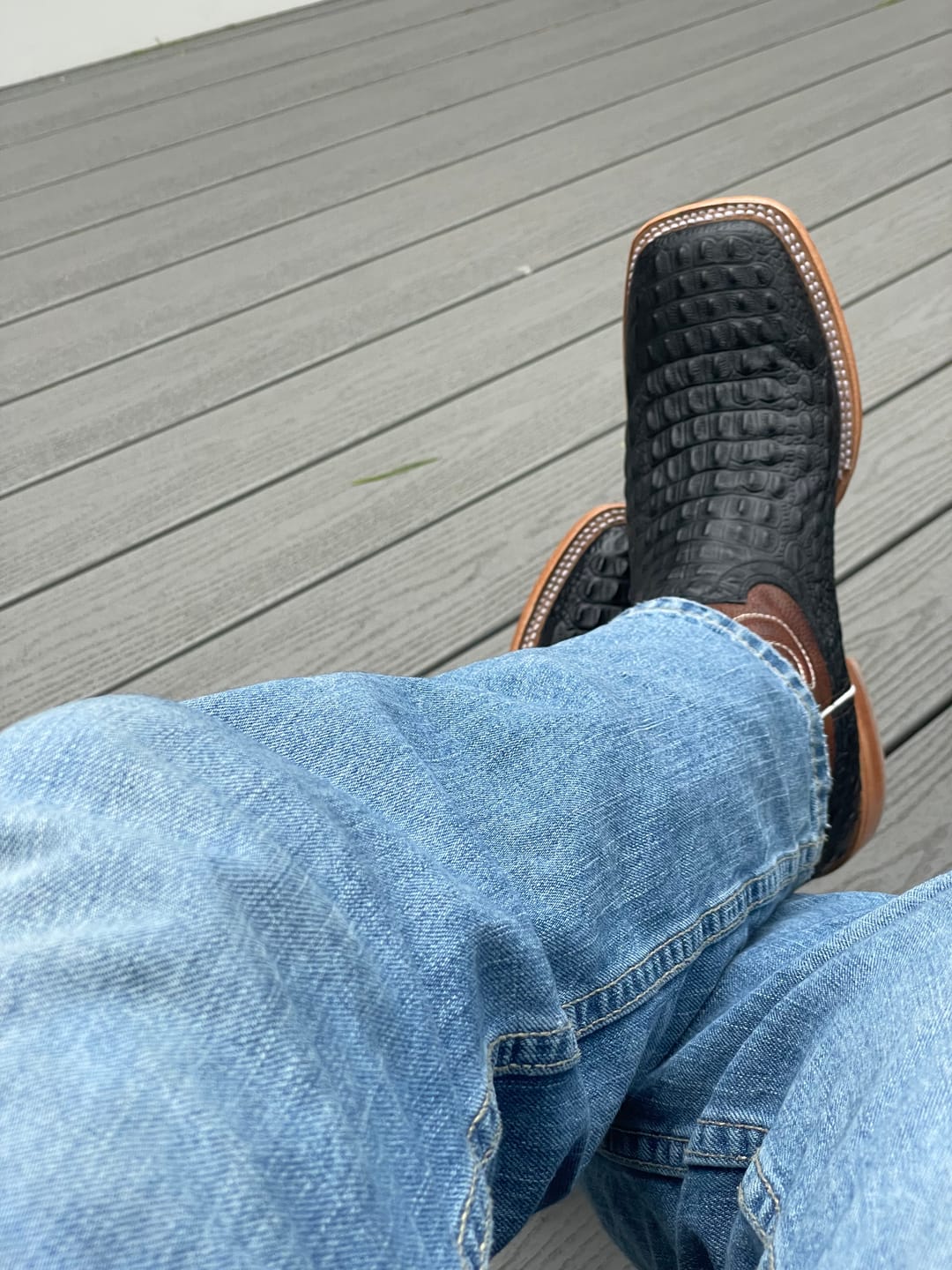 Customer photo review of Black Caiman Hornback Leather Boots - Square Toe