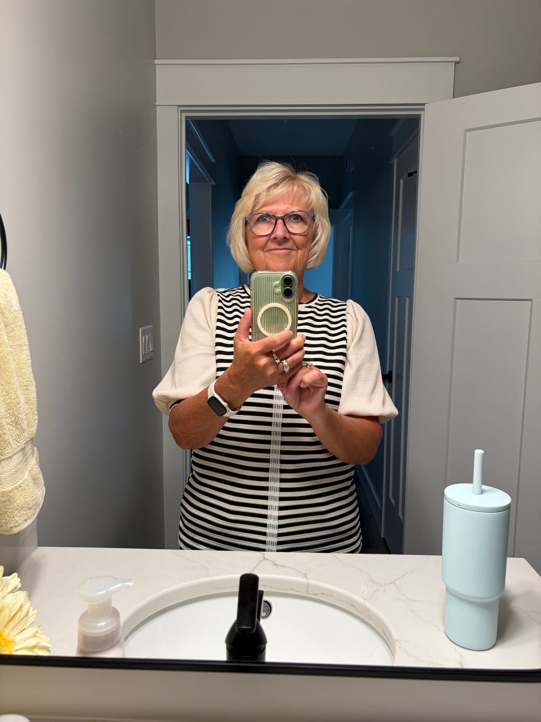 Customer photo review of A Fresh Take Striped Puff Sleeve Top