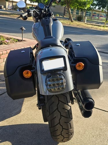 Customer photo review of 32L - Darkin Large Quick Mount Leather Wrapped Hard Saddlebags for Harley Softail Low Rider S FXLRS