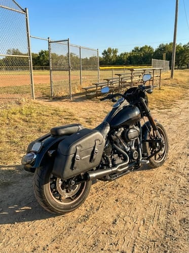 Customer photo review of 42L - Baldur Extra Large Leather Wrapped Motorcycle Hard Saddlebags for Harley Softail Low Rider S FXLRS