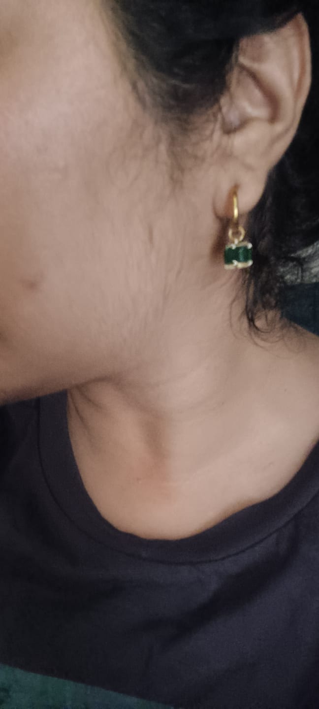 Customer photo review of Emerald Drop Hoop Earrings