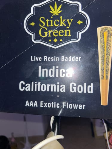 Customer's California Gold Hash Hole Pre Rolls packaging showing product name and Indica label