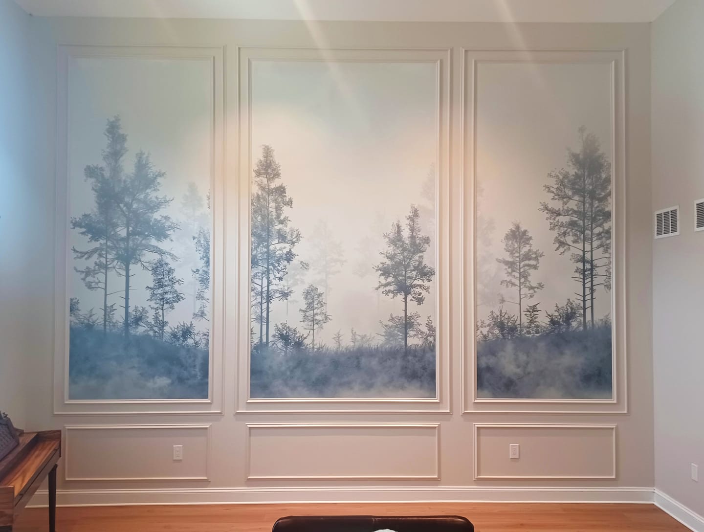 Customer photo review of Timeless Monochrome Trees Mural, Vintage White and Grey Forest Landscape Wallpaper, Peel and Stick Removable Wall Decor, Minimalistic Mural