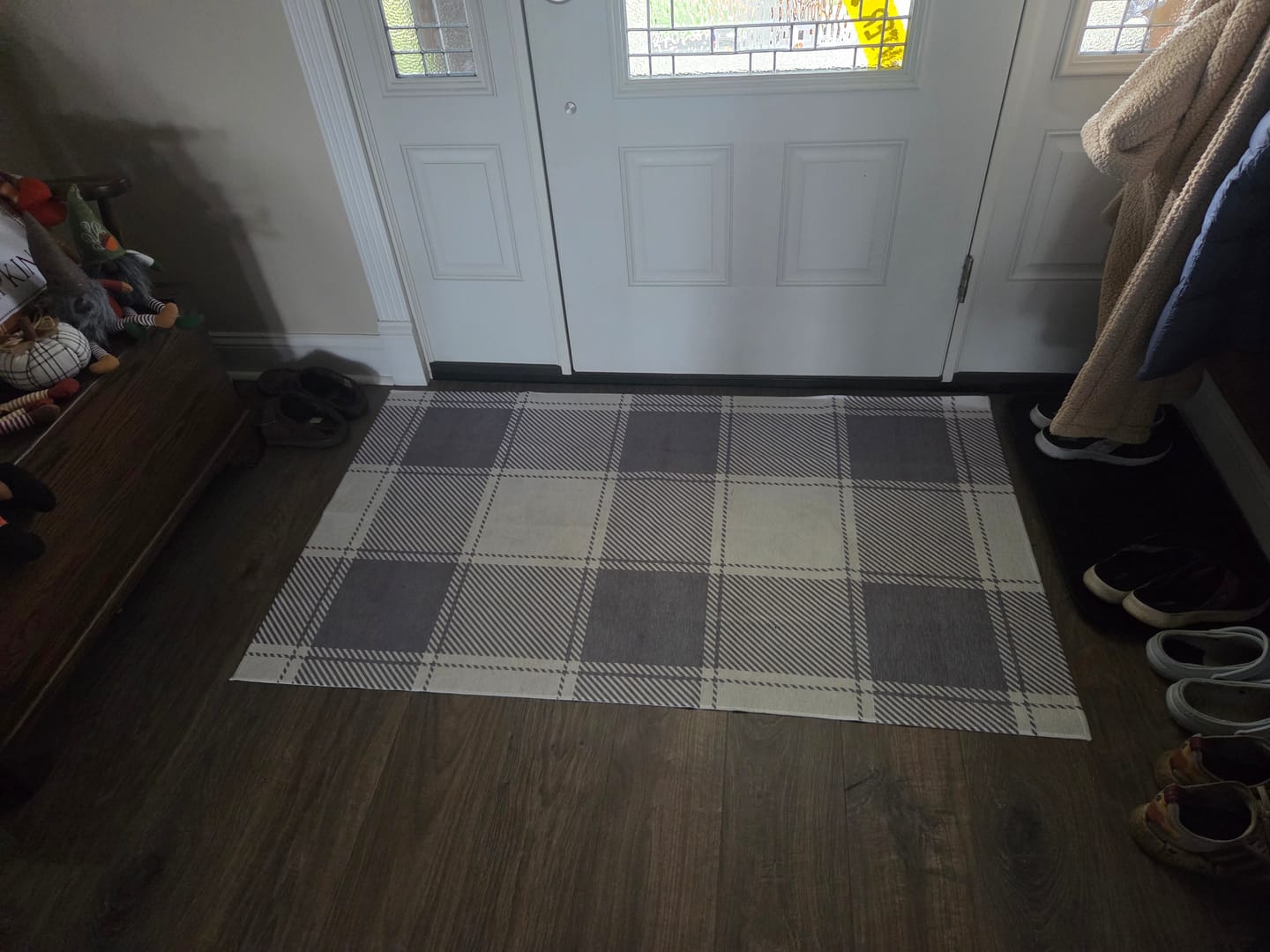 Customer photo review of Buffalo Plaid Grey and White Washable Rug