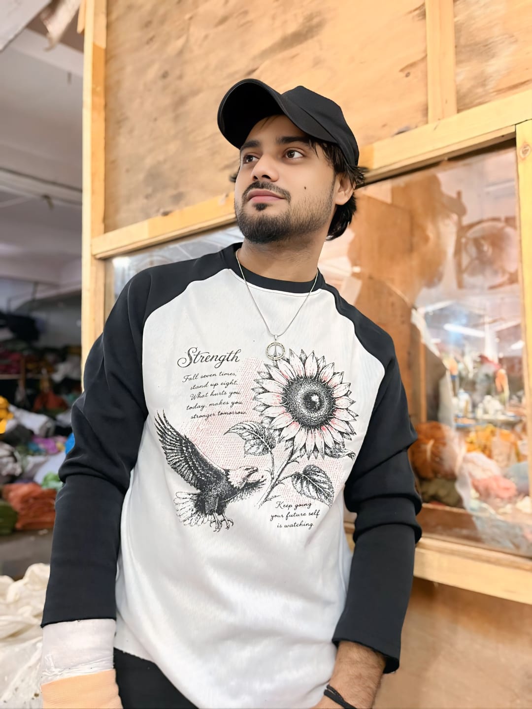 Customer photo review of Black & White Printed Raglan T-Shirt