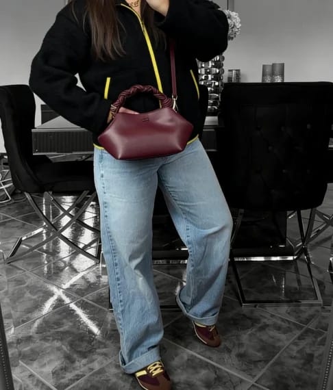 Customer photo review of Miriam Stand Collar Contrast Knit Pilot Jacket