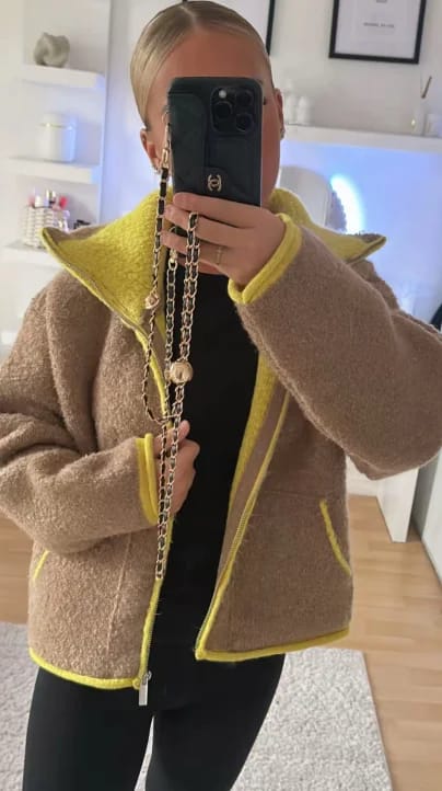 Customer photo review of Miriam Stand Collar Contrast Knit Pilot Jacket