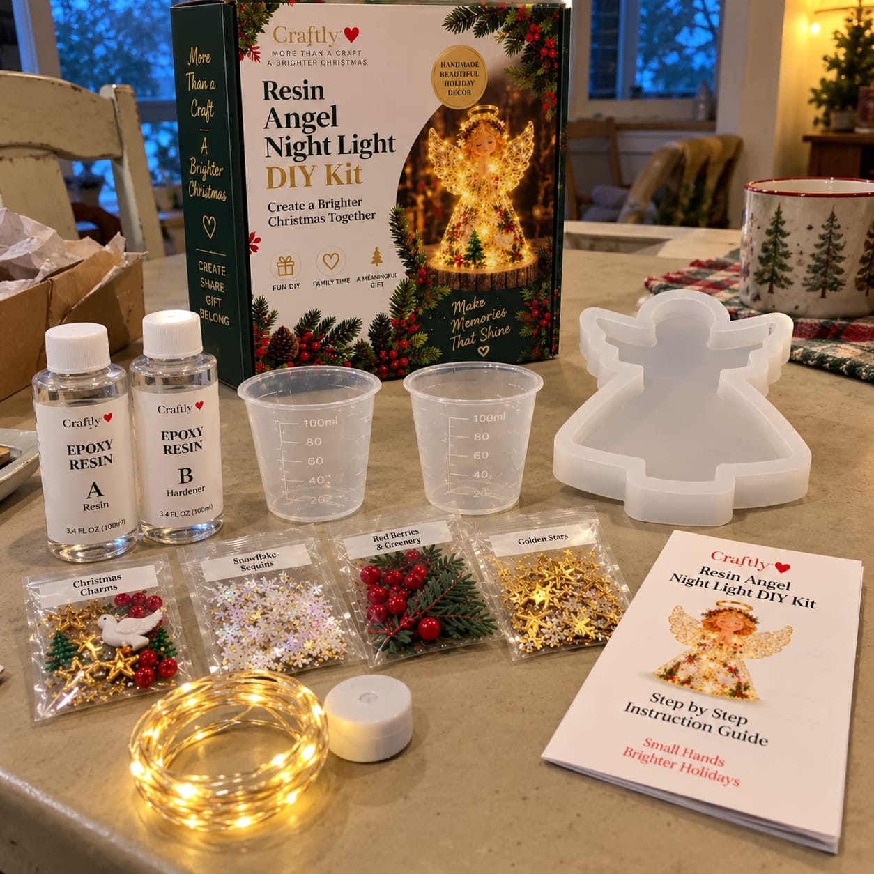 Customer photo review of Resin Christmas Tree Night Light DIY Kit, 2026 New Holiday Craft Gift, Glowing Christmas Tree with Mold, Lights and Charms