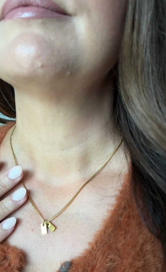 Customer photo review of Tag Initial Necklace