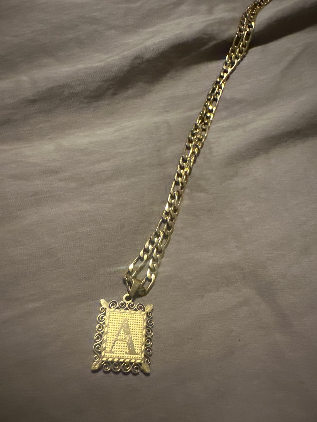 Customer photo review of Embossed Initial Necklace w/ Figaro Chain