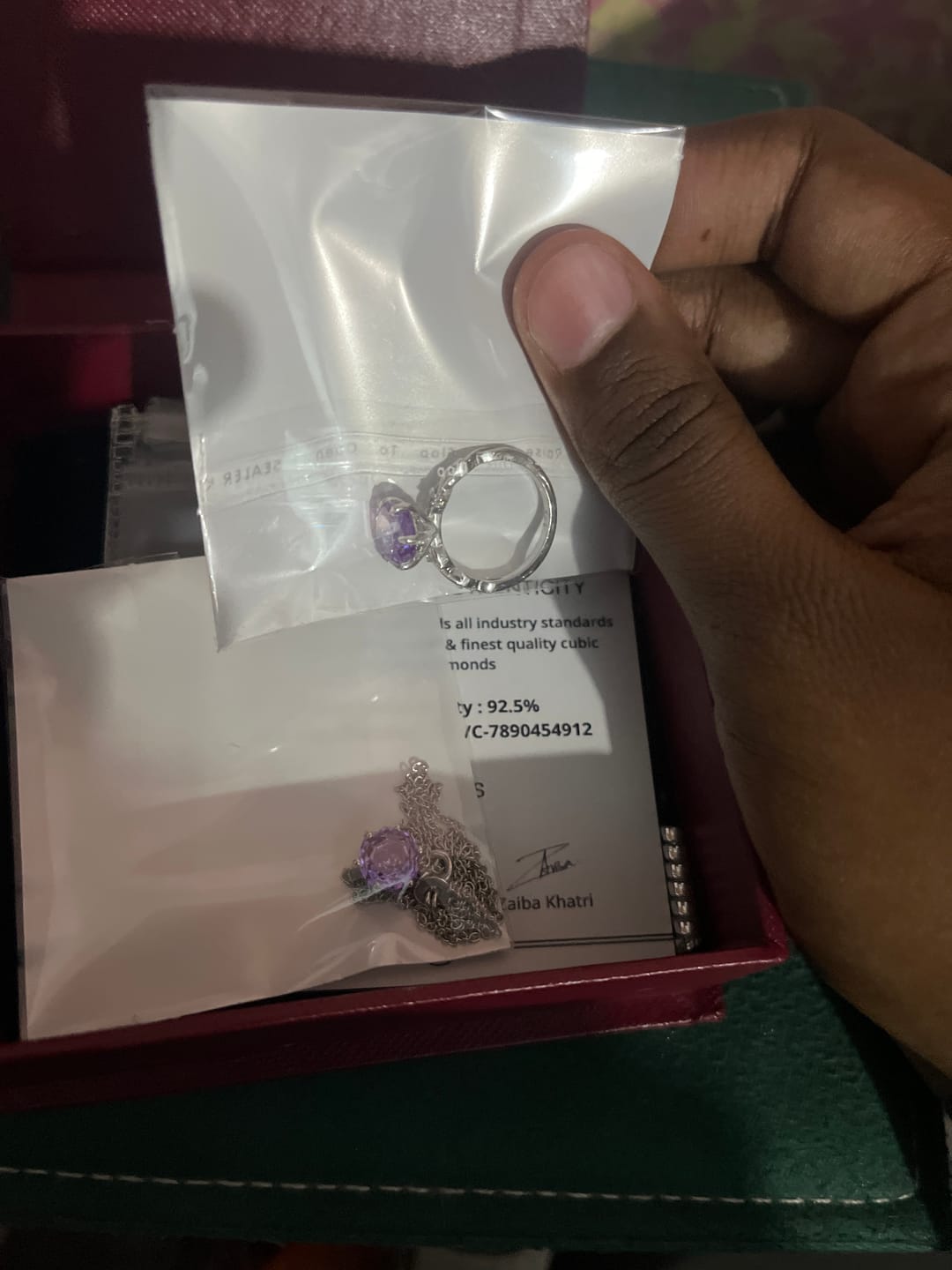 Customer photo review of 2Ct Purple Rose Cut Silver Solitare Ring For Women