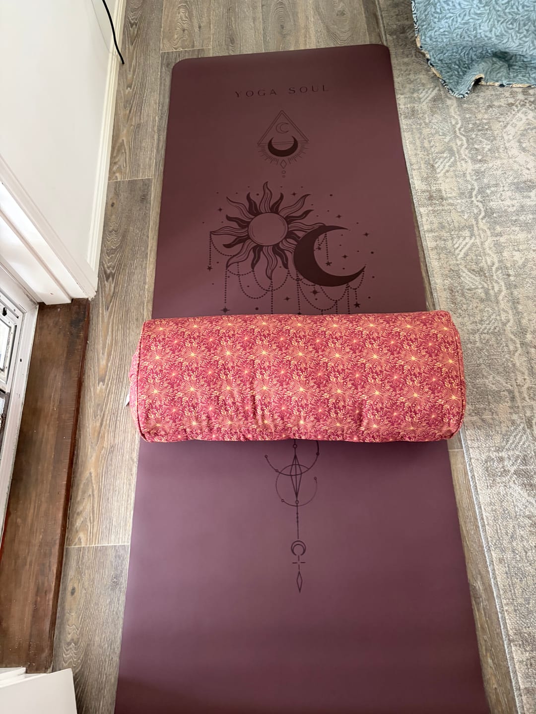 Customer photo review of Oval Yoga Bolster | Sattva Lotus | Aura Red