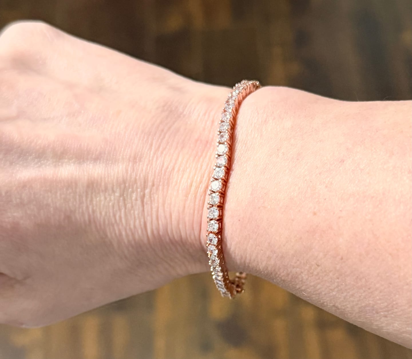 Customer photo review of Olivia 18k White Gold Plated Tennis Bracelet with Simulated Diamond Crystals