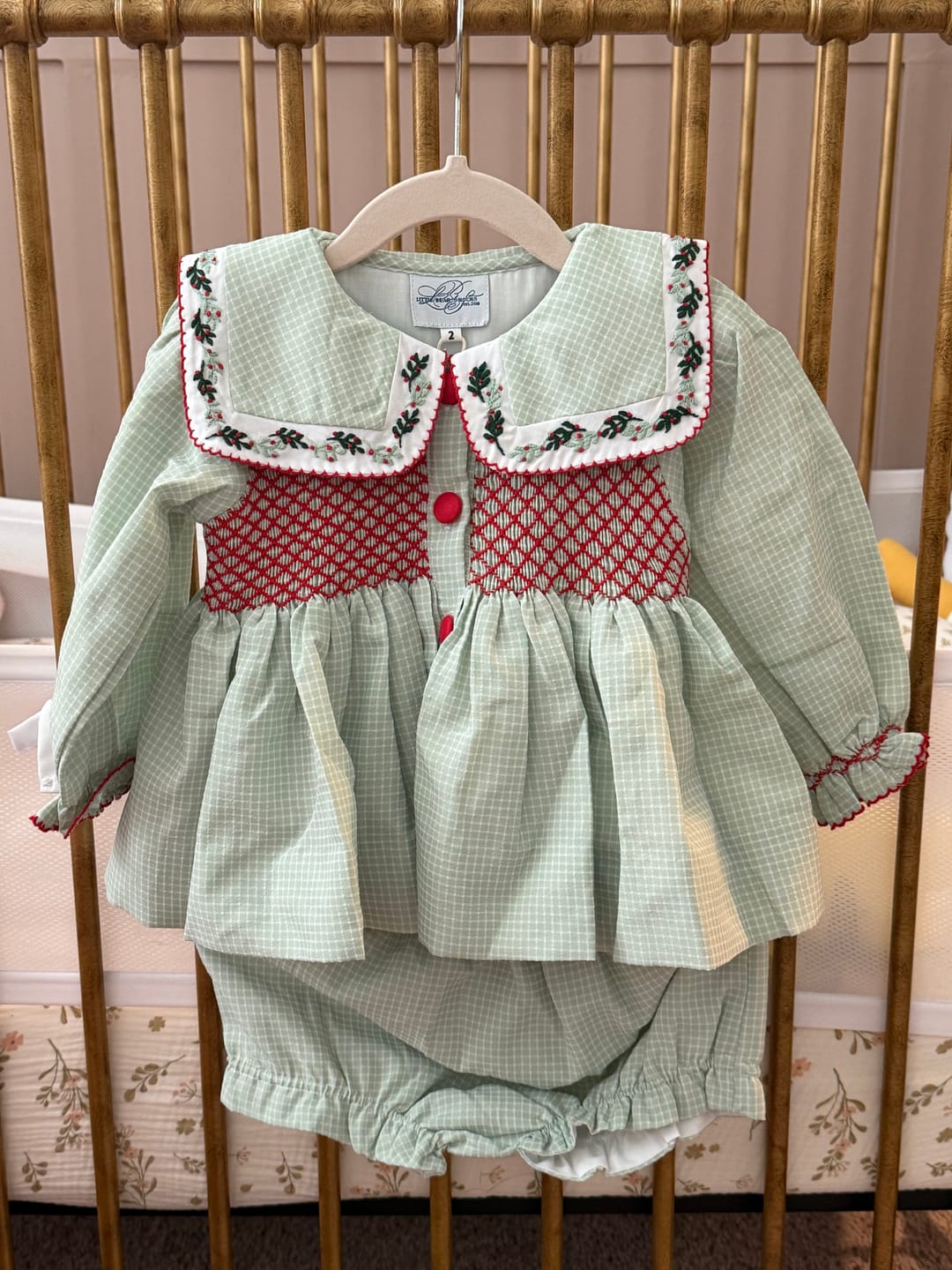 Customer photo review of Girls Green & Red Berries Collared Diaper Set