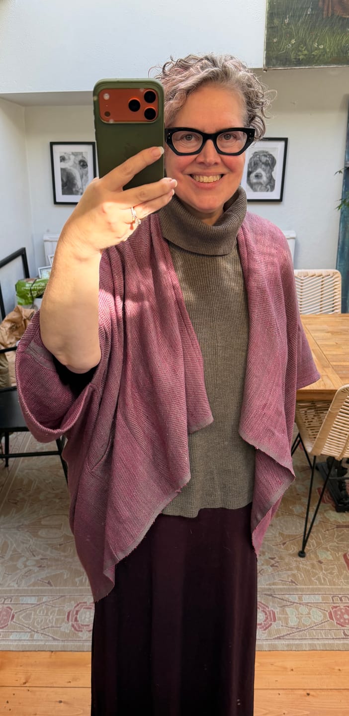 Customer photo review of NEW! JIVA Wool Silk Kimono Sunset