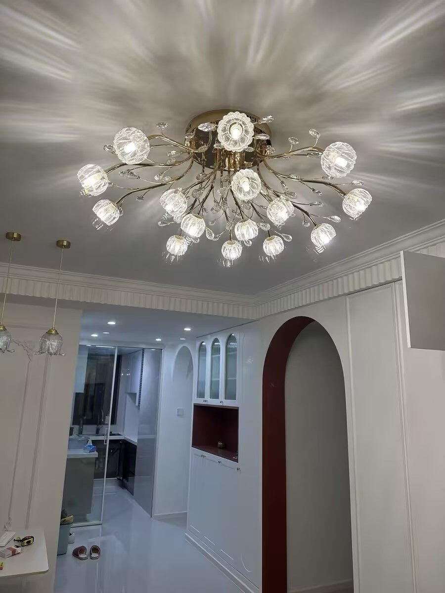 Customer photo review of Crystal Flower Ceiling Light, Gold Finish, Flush Mount Canopy