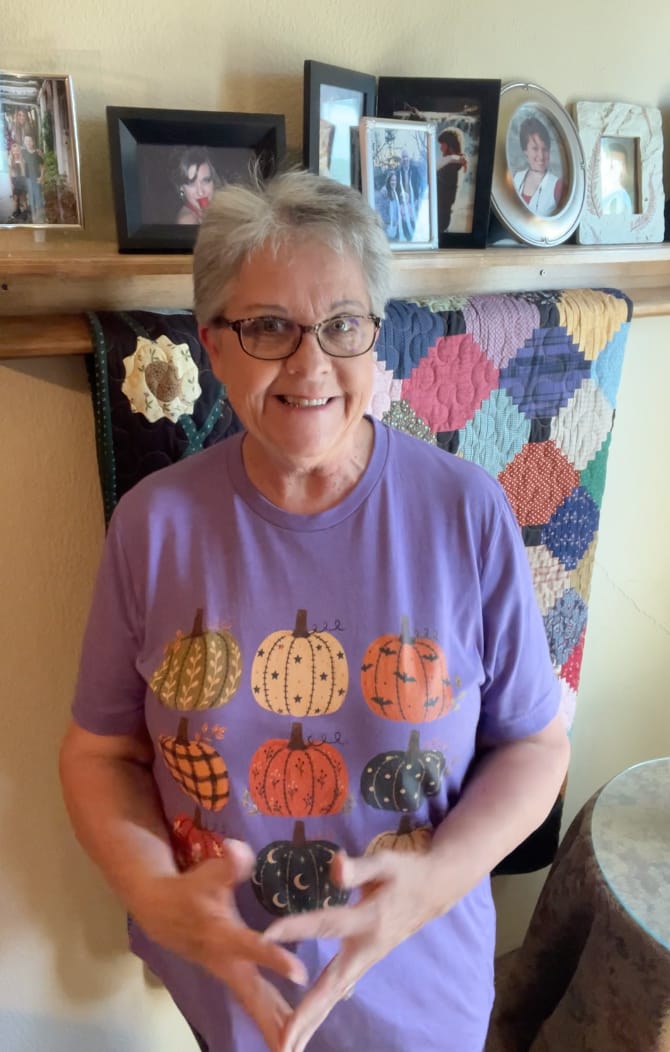 Customer photo review of Fabric Lover’s Pumpkin Patch T-shirt