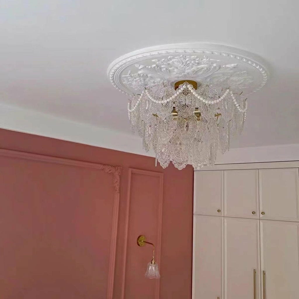 Customer photo review of Glass Pearl Chandelier, Gold Metal Frame, Tiered, Hardwired