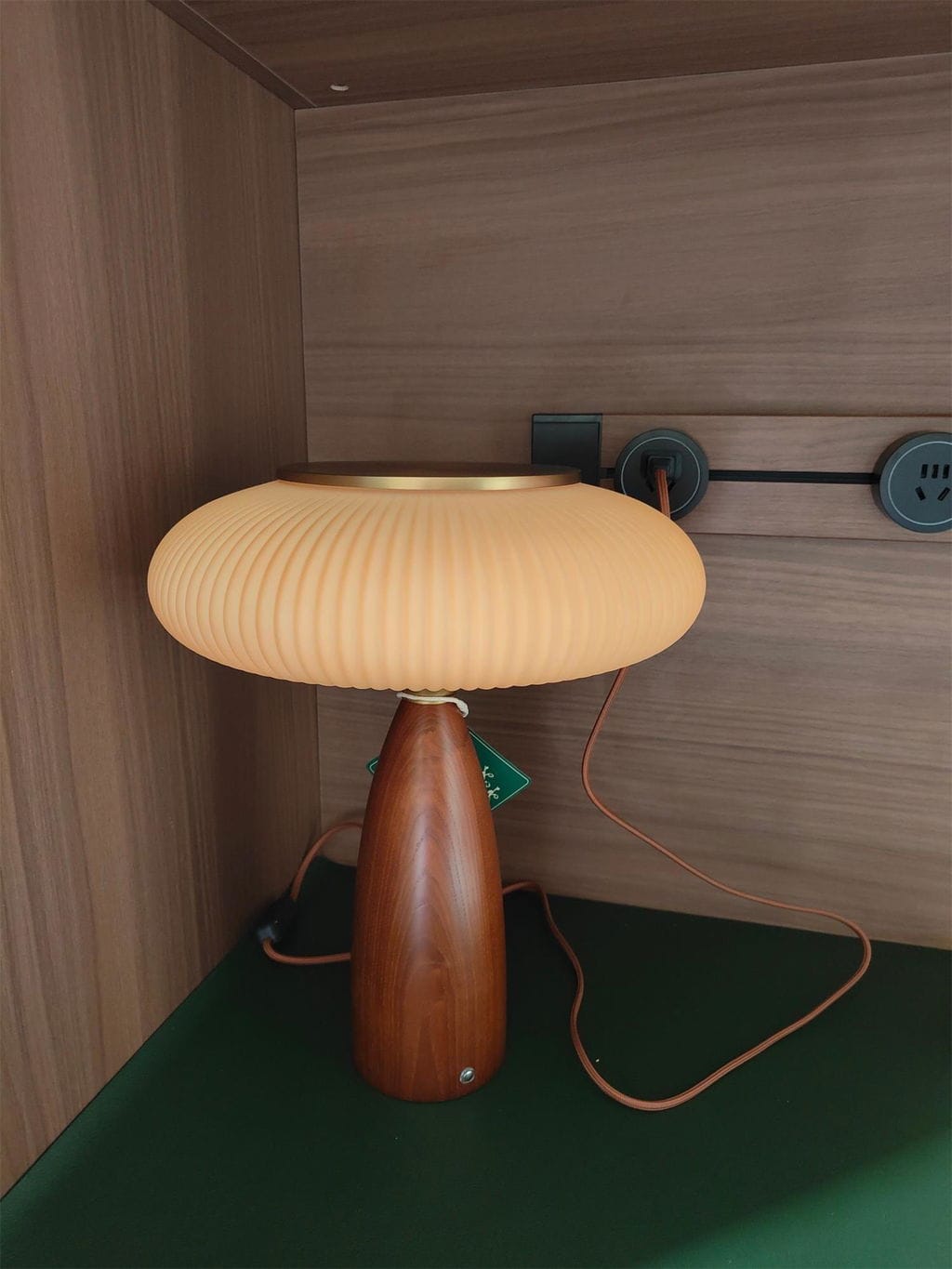 Customer photo review of Ribbed Table Lamp with Walnut Wood Base, Touch Switch, USB