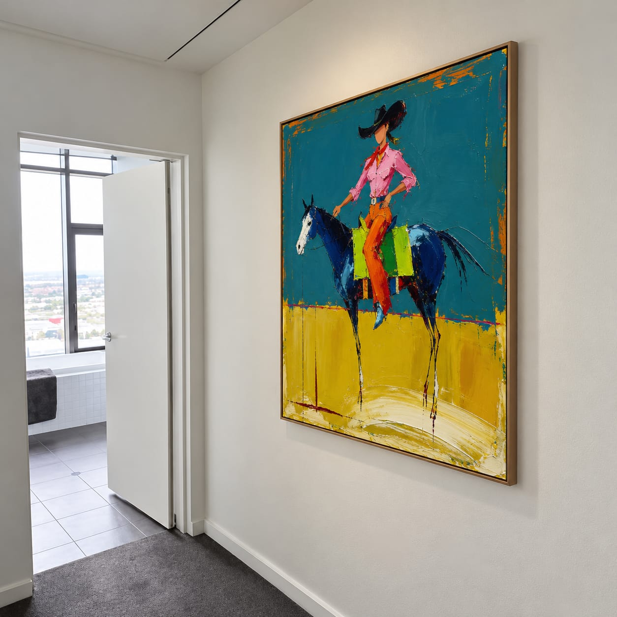 Customer photo review of Teal Horizon-Colorful Cowgirl Horse Painting