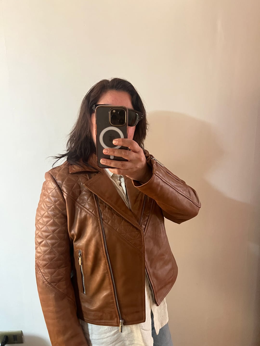 Customer photo review of CHAQUETA BIKER CUERO POMPEYA CAMEL