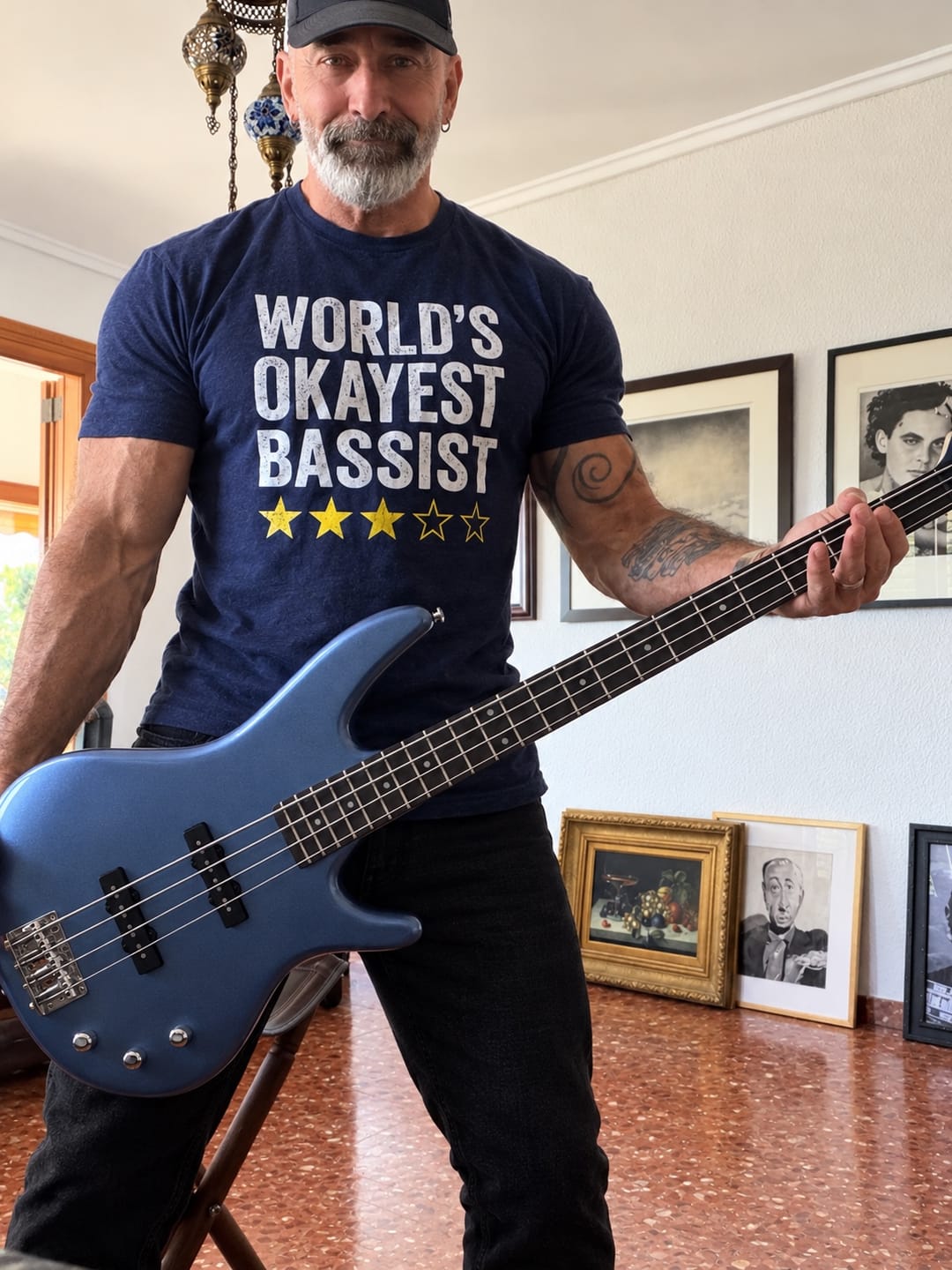 Customer photo review of World's Okayest Bassist T-Shirt