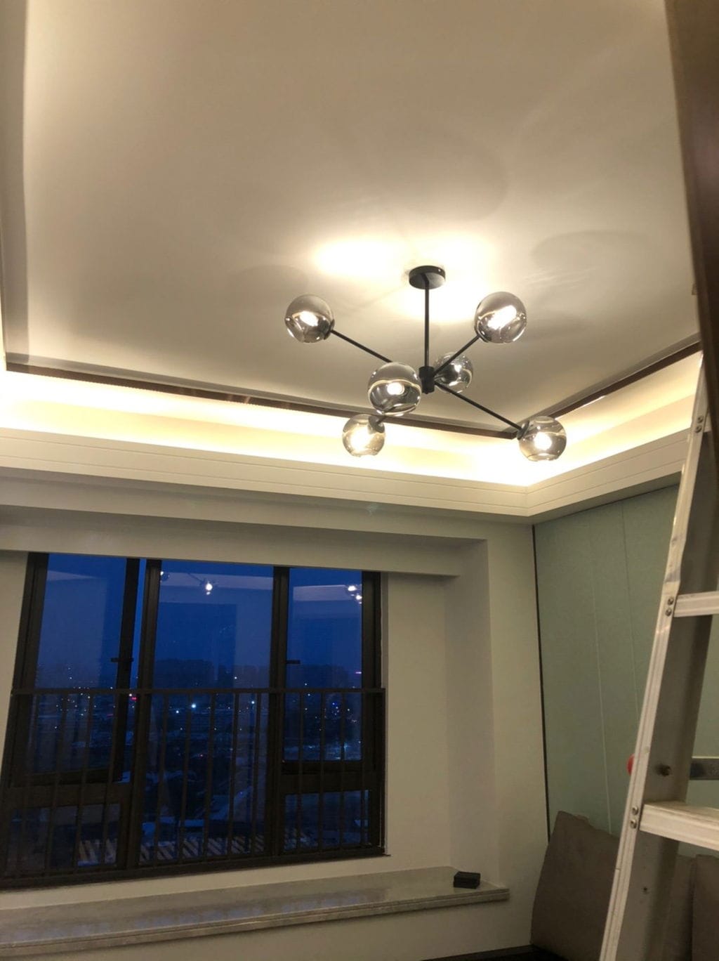 Customer photo review of Frosted Glass Orb Chandelier, 6 Lights, Gold or Black, 94 cm