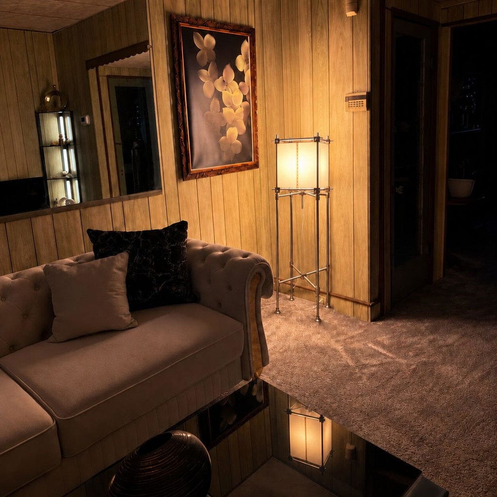 Customer photo review of Paper Cube Floor Lamp, Handmade Parchment Shade, Metal Frame