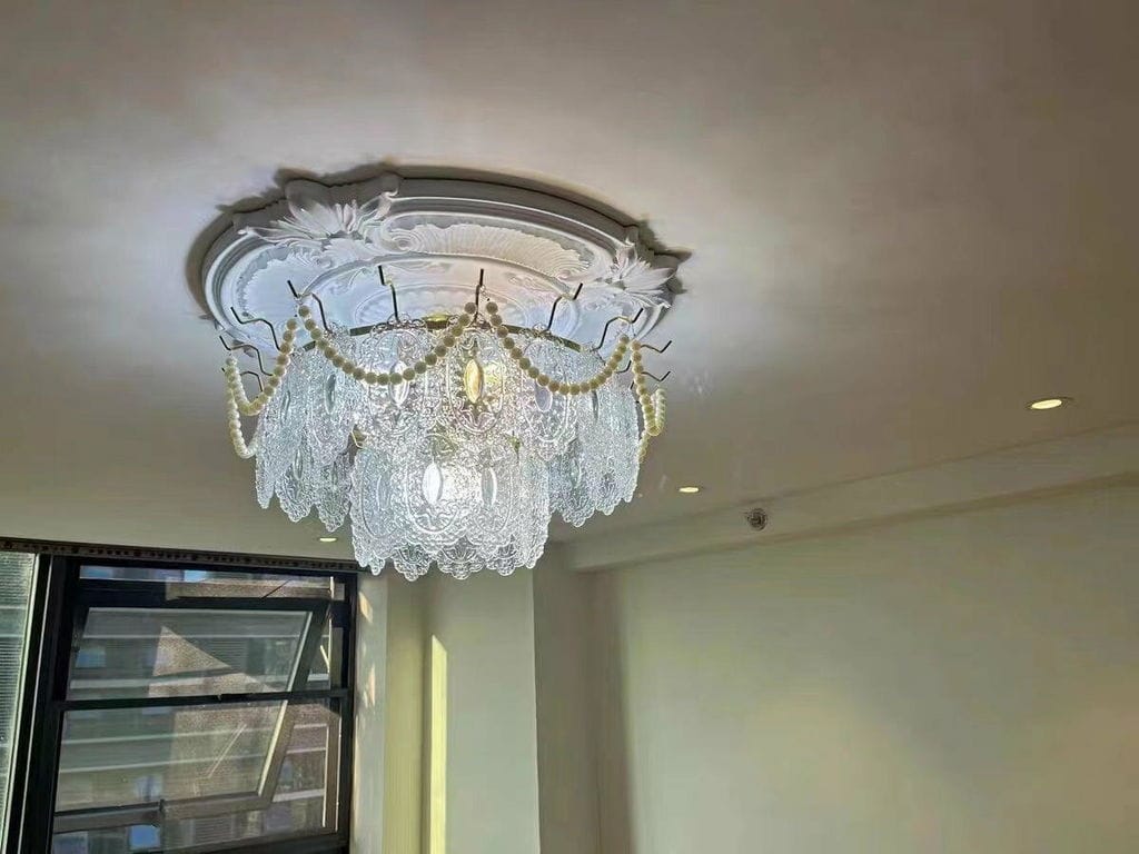 Customer photo review of Glass Pearl Chandelier, Gold Metal Frame, Tiered, Hardwired