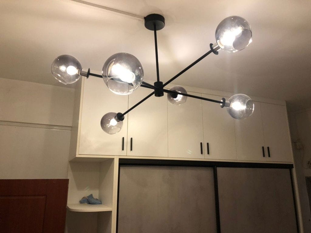 Customer photo review of Frosted Glass Orb Chandelier, 6 Lights, Gold or Black, 94 cm