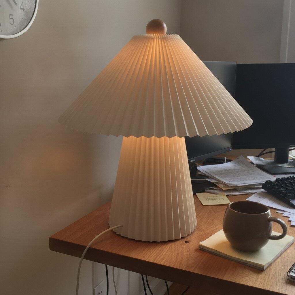 Customer photo review of Pleated Beige Table Lamp, Wooden Finial, Conical Shade, Plug In