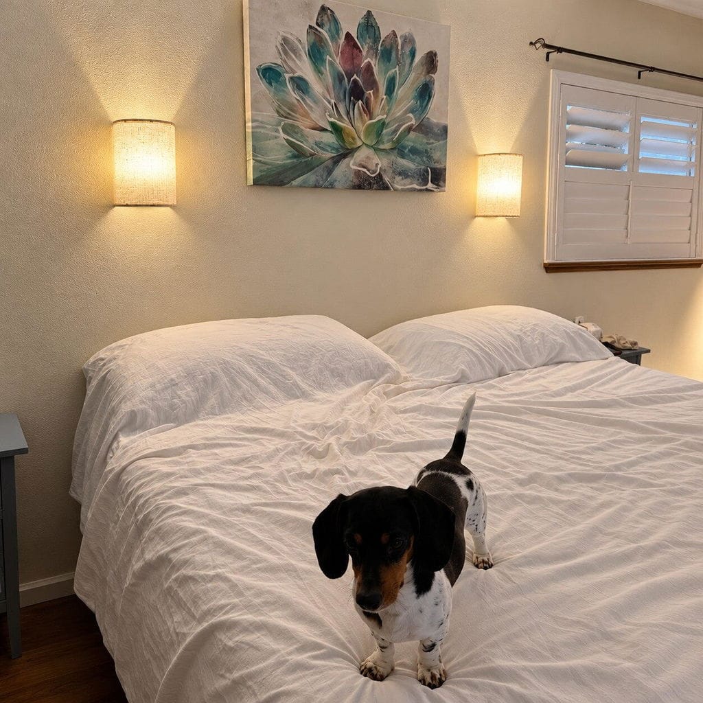 Customer photo review of Up and Down Wall Light, Fabric Shade, Metal, Wall Sconce