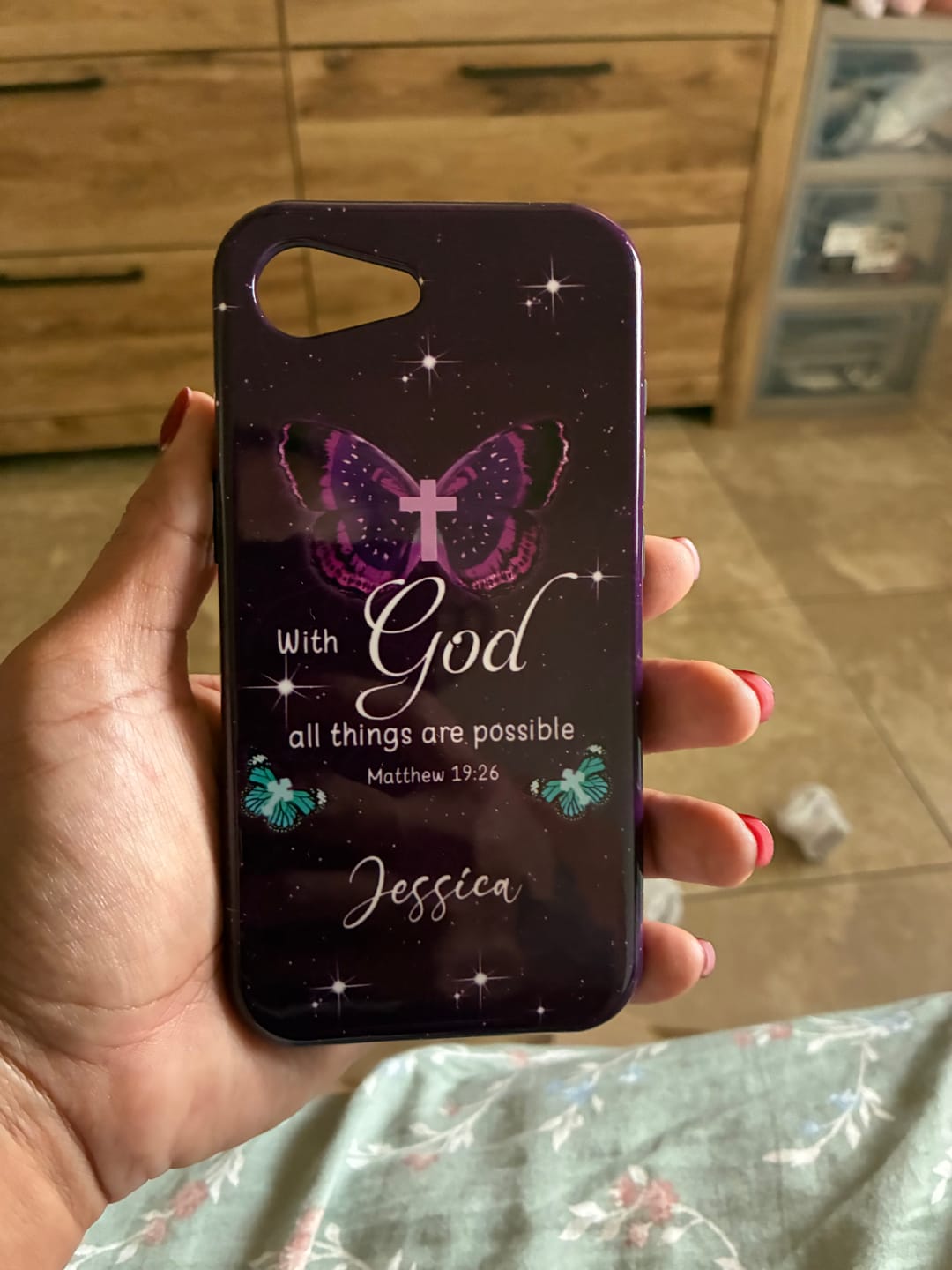 Customer photo review of Personalized, With God All Things Are Possible Matthew 19:26 Phone Case With Custom Name